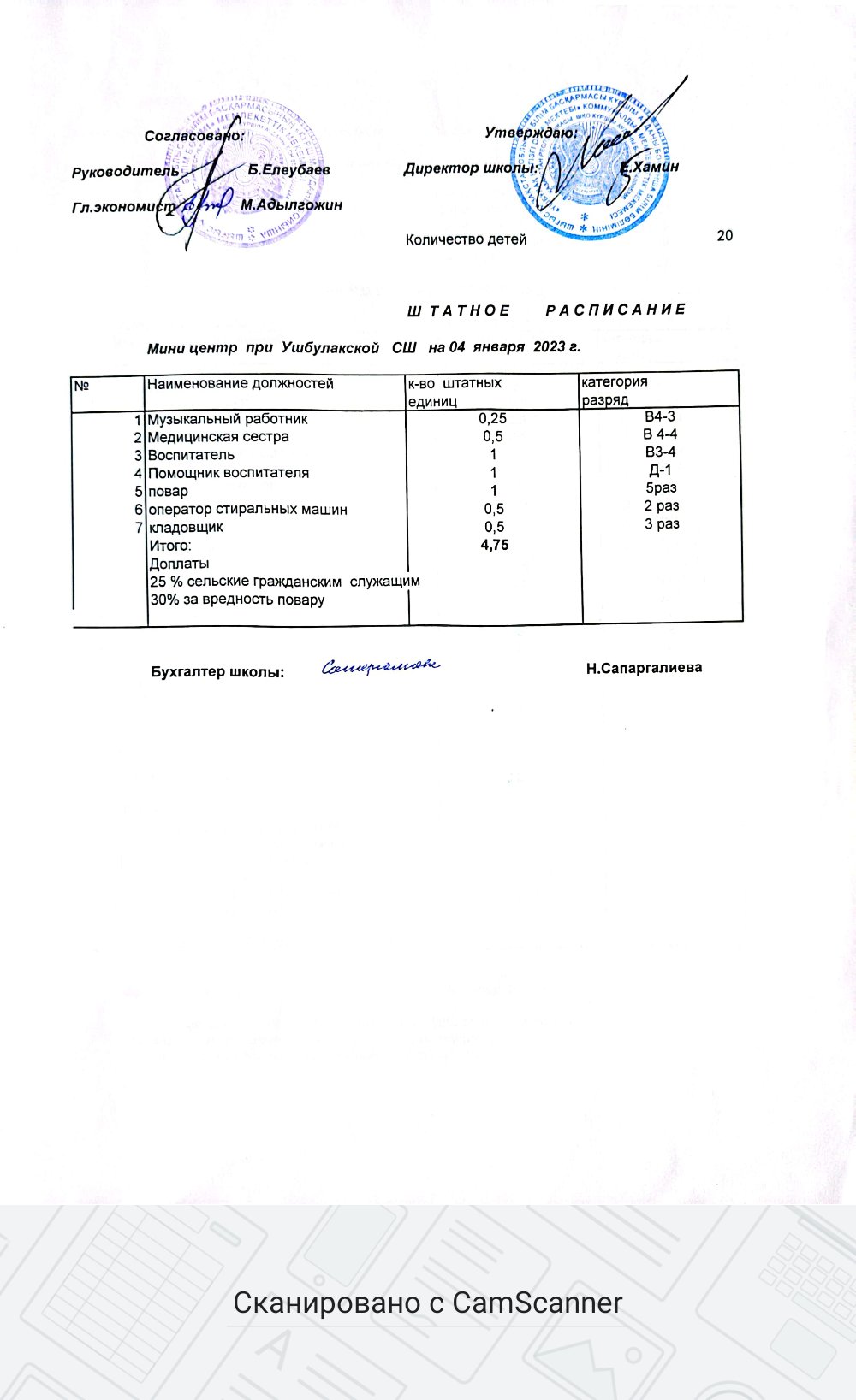 Штаттық кесте    шағын орталығы